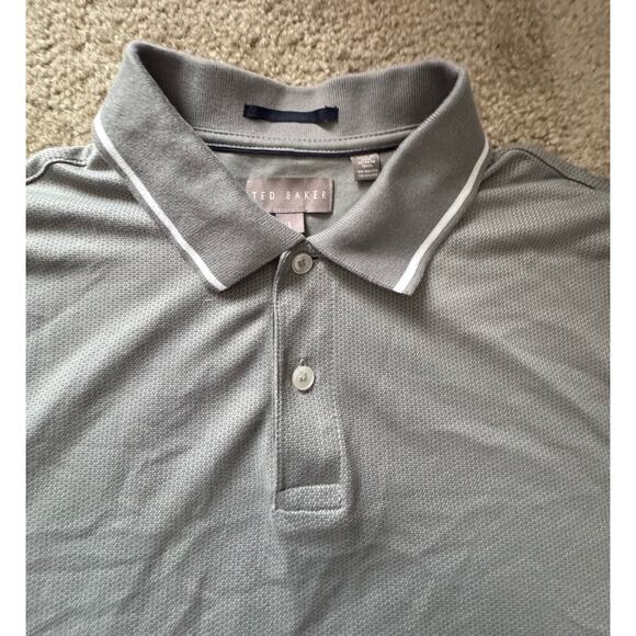 Ted Baker Men’s Polo Shirt Large Gray Short Sleeve Cotton Piqué Casual Top - Picture 2 of 6
